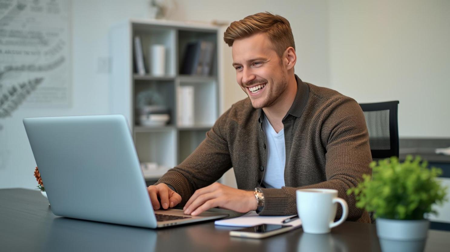 Smart Gambling Finance: Financial Tips When Betting on the Top EU Casinos for UK Players Young man budgeting with laptop notepad coffee cup and blurred screen background - Smart Gambling Finance: Financial Tips When Betting on the Top EU Casinos for UK Players