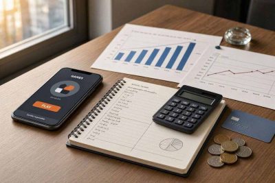generic gambling app interface beside a household budget notebook calculator bank card coins and financial charts 400x267 - Understanding the Financial Side of a Gambling App